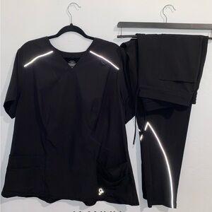 JAANUU Black Scrub Set with Reflective Accents